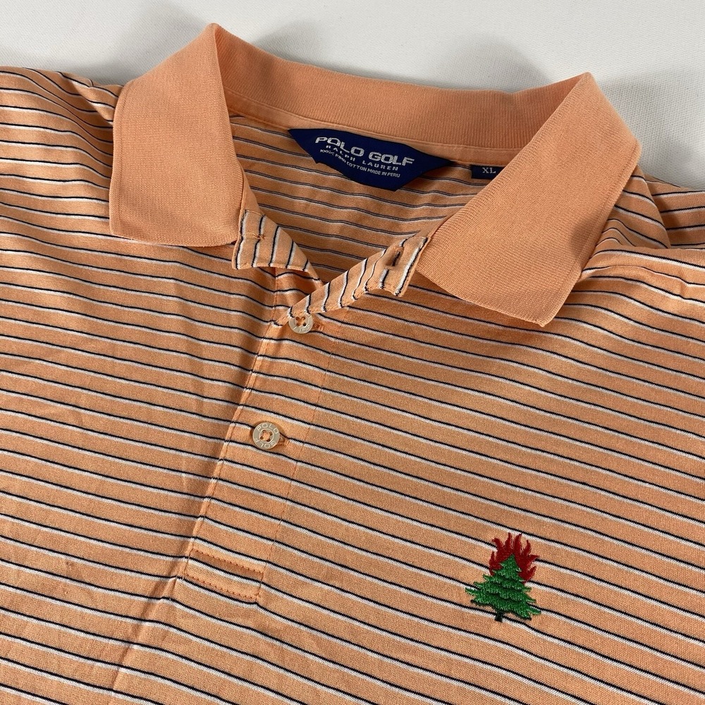Burning Tree Club Golf Shirt Men's XL Orange Striped Ralph Lauren Polo